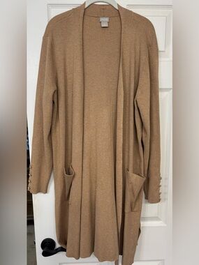 Chico's Camel Ribbed Long Open Cardigan. Size 3 (XL). Like new.